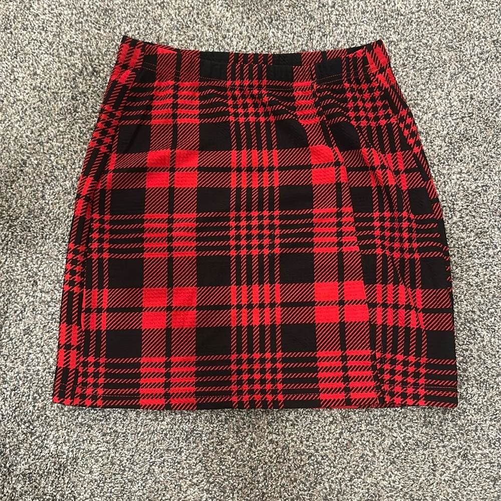 Red plaid skirt